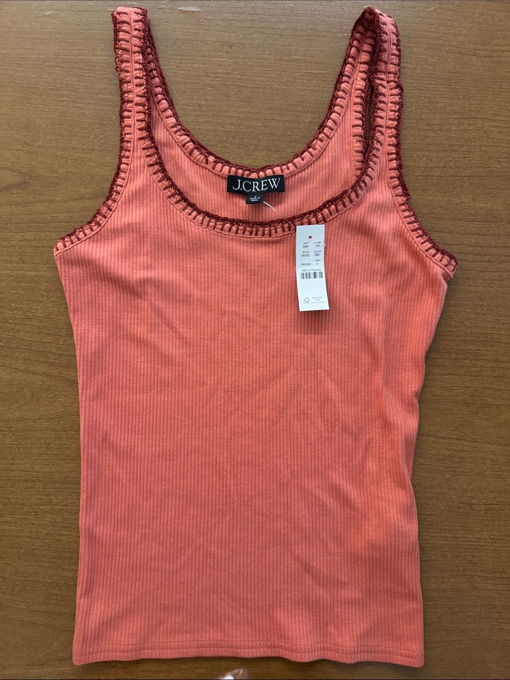 J. Crew Coral Ribbed Crochet-Trim Tank